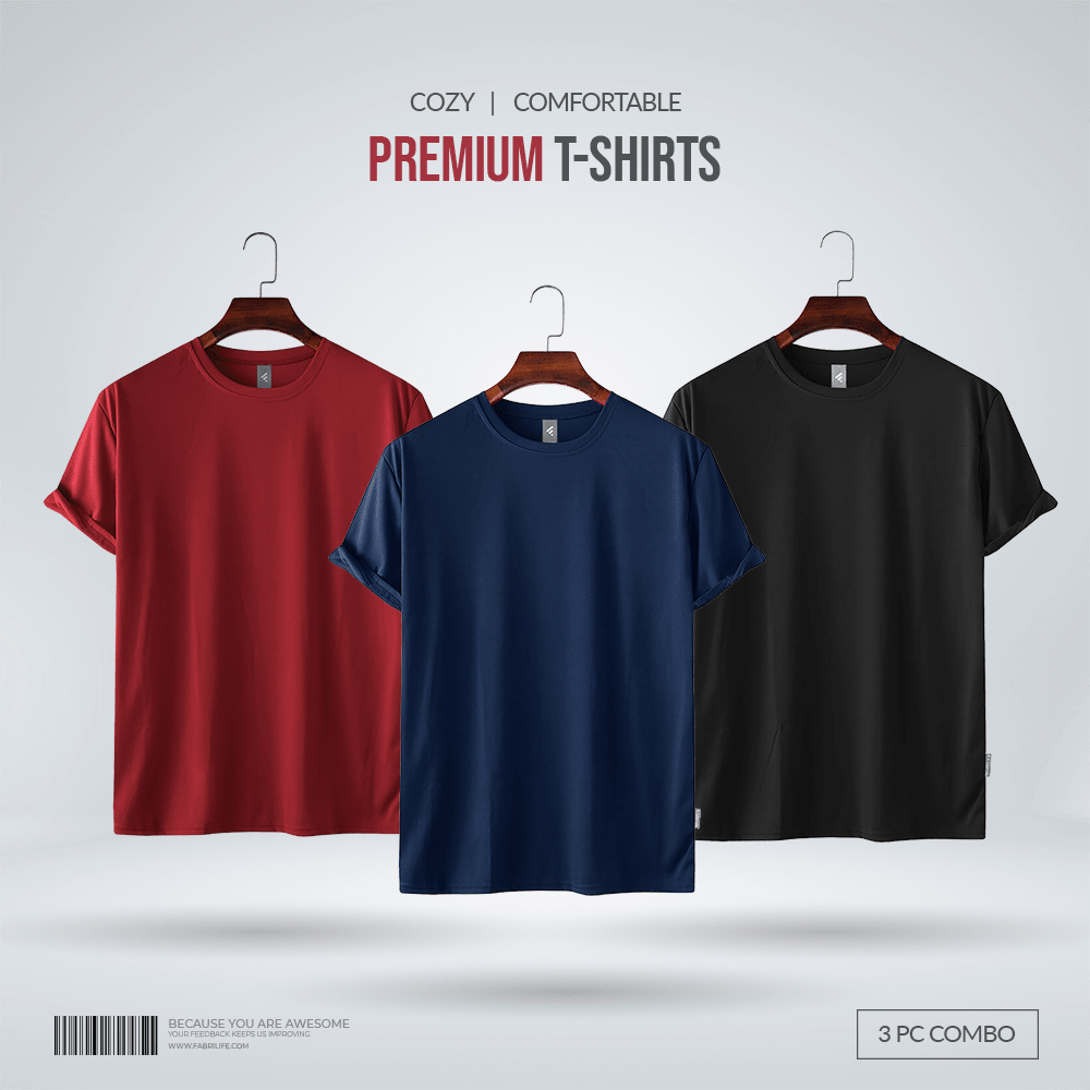 Fabrilife Men's Premium Blank T-shirt -Combo- Red, Navy, Black